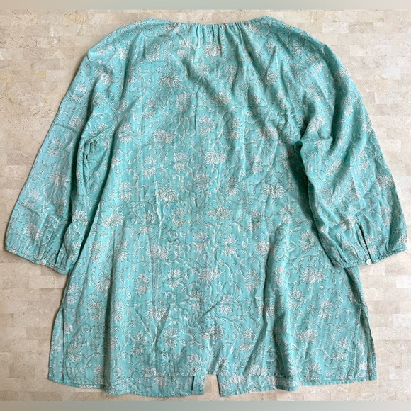 J.Jill Women's Sz L Green Floral Print Peasant Blouse Top Boho 100% Cotton - Picture 8 of 8